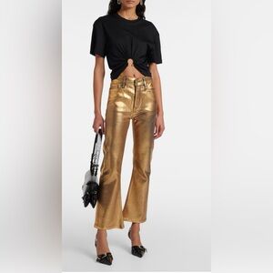 Frame Le Crop Mini Boot in coated metallic gold. NWT. Size 24.